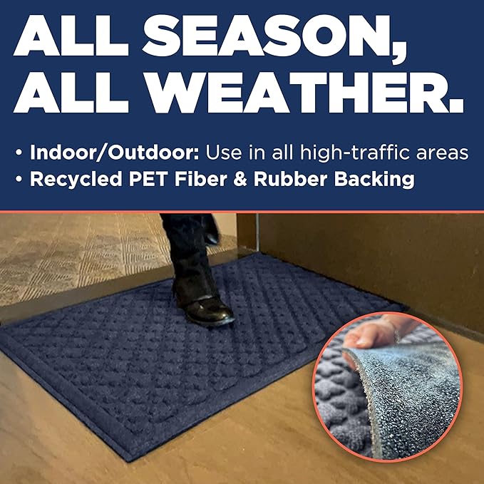 MATSINC Artisan Entry Front Door Mat - Rubber Back Indoor or Outdoor Mat with Quadra Foil Design, Water Absorbing Welcome Front Door Mat Outside Entrance, Made in The USA, 2' x 3'(Blue)