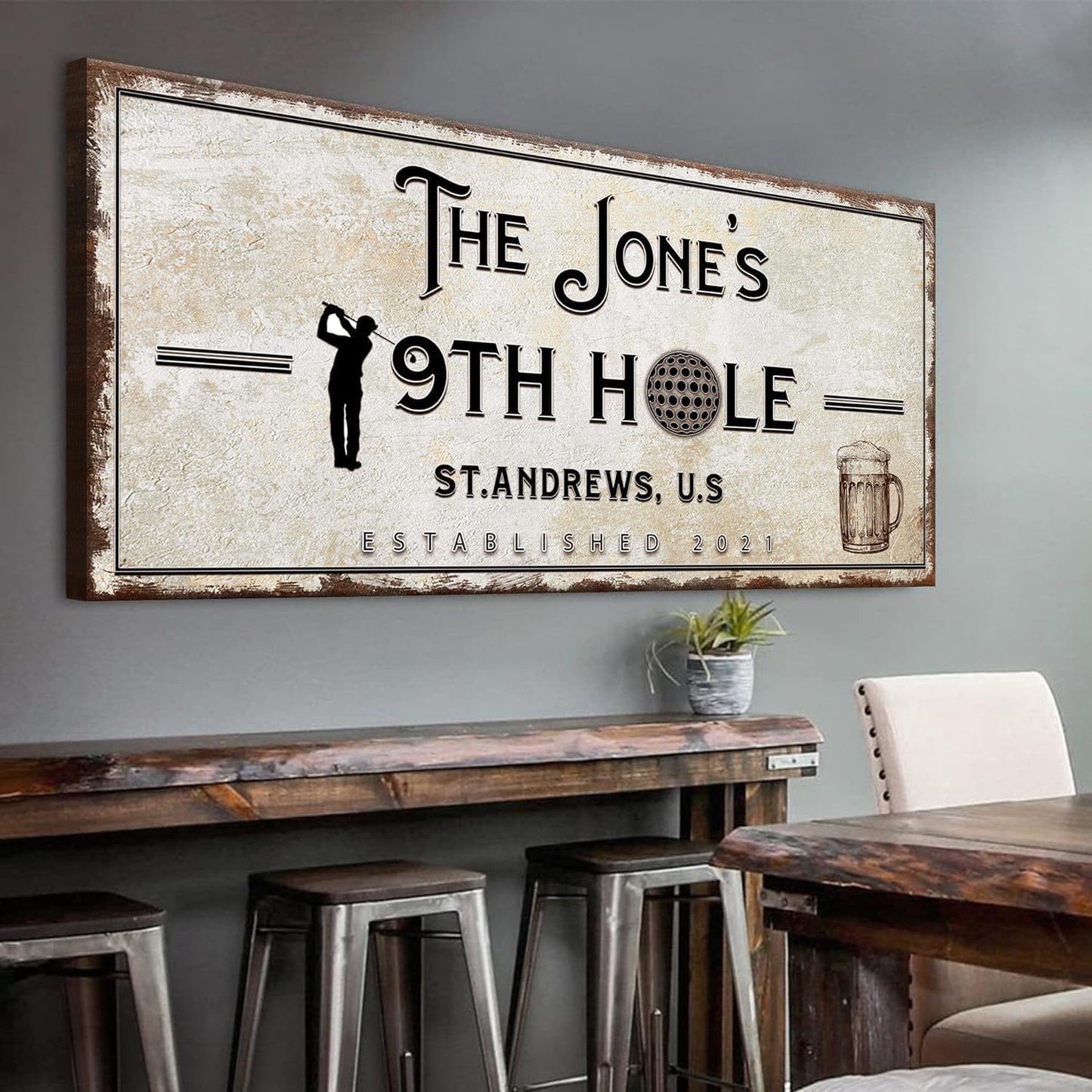 TAILORED CANVASES Golf Art Decor - Personalized Vintage Golf Wall Art Sign for Man Cave, Bedroom, Basement, Home Bar and Custom Gift for Husband, Dad, Wedding & Anniversary - 19th Hole Sign, 20"x10"