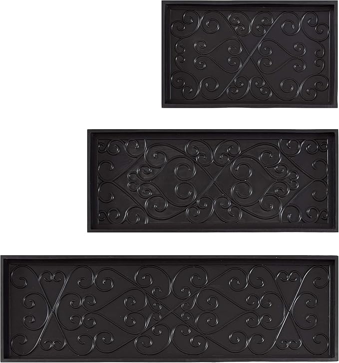 Anji Mountain Rubber Boot/Shoe Tray with Coir, Fits 4 Pair (46.5" Wide), Black and Ivory Diamond Insert