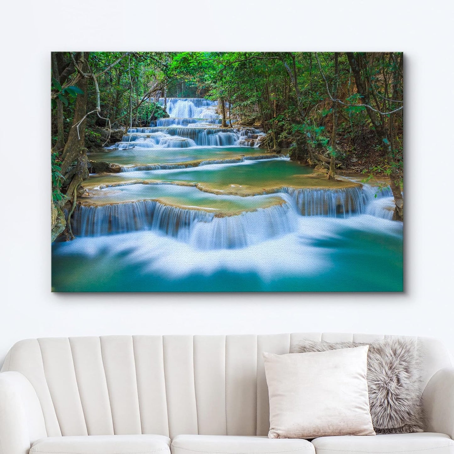wall26 Canvas Print Wall Art Cascading Forest Waterfall Landscape Nature Wilderness Photography Modern Art Rustic Scenic Colorful Multicolor for Living Room, Bedroom, Office - 12"x18"