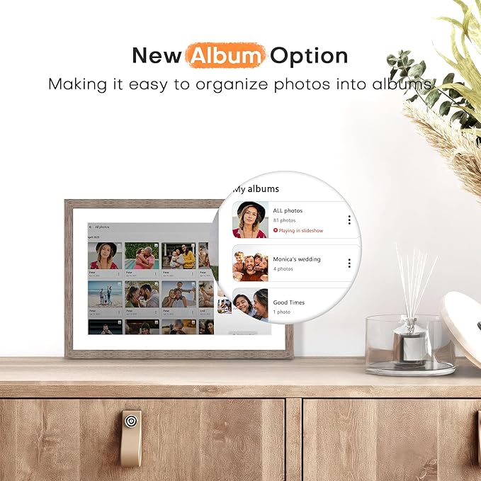 Frameo 10.1 Inch Digital Picture Frame, Digital Photo Frame WiFi, 32GB Memory, Electric Slideshow Frame, 1280 * 800 HD Touch Screen, Wall Mountable, Share Instantly, Mom Gifts, Greige