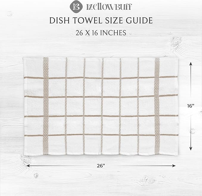100% Cotton Terry Dish Towels, 4 Pack Checks, 16 x26 Inches, Super Soft and Absorbent Kitchen Towels, Perfect for Kitchen Cleaning and Dish Washing | Tan