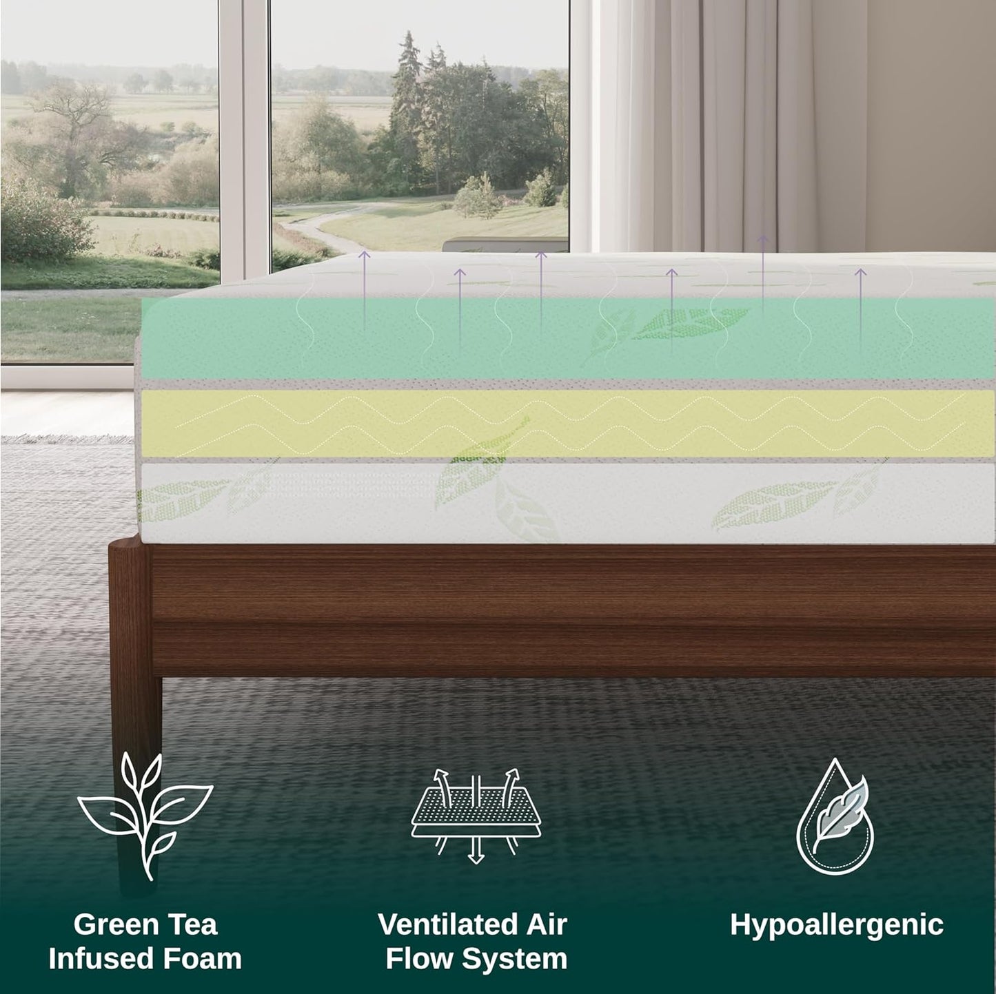 NapQueen Twin XL Size, 10 Inch Anula Green Tea Infused Memory Foam Mattress, Bed in a Box, CertiPUR-US Certified Mattress