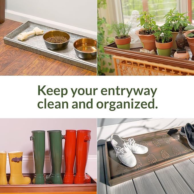 Good Directions Small Boot Tray, Classic Multi-Purpose All Weather Decorative Boot Tray, Shoes, Plants, Garage, Patio Door, Pet Bowls, 20 inch Entry Indoor Shoe Tray for Apartment, Grey Steel