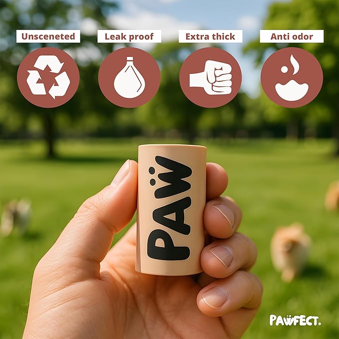 Pawfect Dog Poop Bags Rolls – Home Compostable Doggie Bags, Compostable Dog Waste Bags, BPI Certified Pet Waste Bags, Unscented, Large, Puppy Poo, Earth Friendly, Bolsas de Basura (480 Counts)