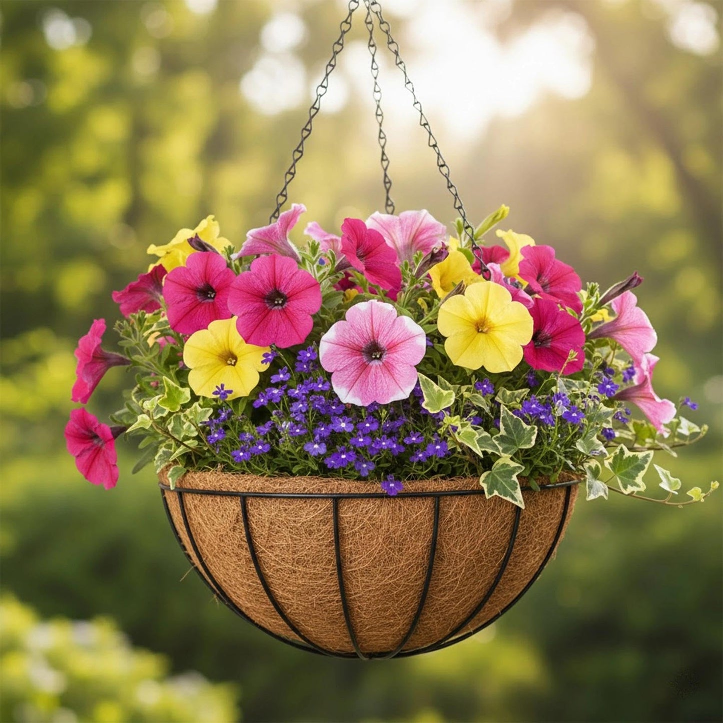 GYATSOCYG 4 Pack 14 Inch Outdoor Metal Hanging Planter Basket, Hanging Plant Flower Pot,Round Modern Flower Holder Pot Garden Accessory
