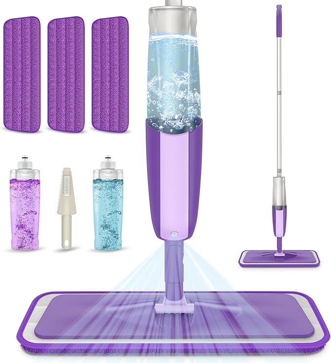 Spray Mops for Hardwood Floor Cleaning: MEXERRIS Dust Wet Mops with 2 Refillable Bottles 3 Washable Mopping Pads - Wood Floor Mop with Sprayer Home Commercial Use for Wood Laminate Ceramic Tiles