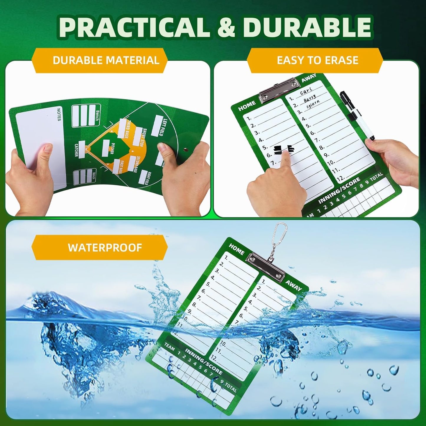 Dry Erase Coaches Clipboard， Reuse Baseball Dry Erase Coaching Board Double-Sided Baseball White Board for Coaches Writable and Erasable Coaching Board (Baseball)
