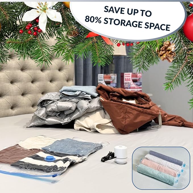 35 Pack Vacuum Storage Bags with Electric Pump, Compression Space Saver for Comforters, Bedding, Blanket Storage, Vacuum Seal Bags for Clothing, Luggage and Closet Organizer