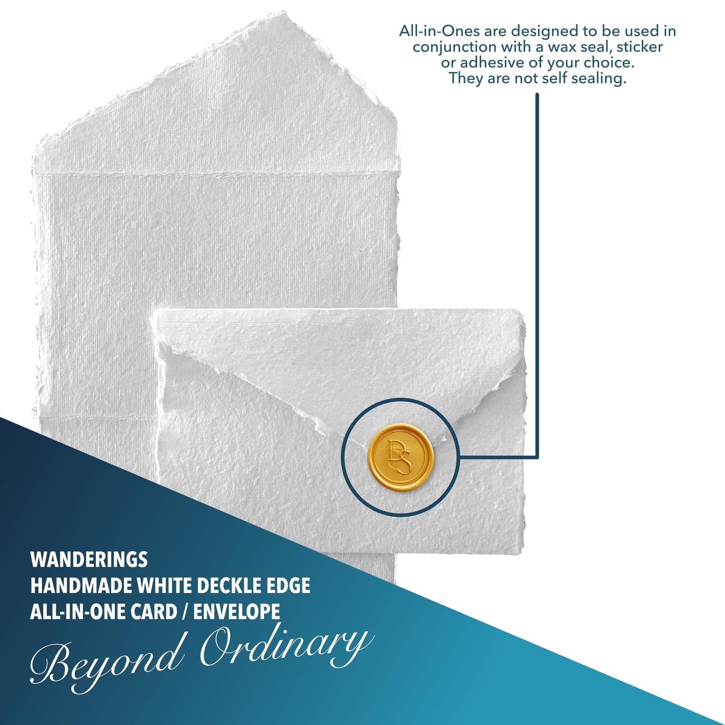 Wanderings Handmade White Deckle Edge All-in-One Card Envelopes - 4" x 6" - Package of 25 - for Announcements Wedding Invitations Greeting Cards Crafts - 150 GSM