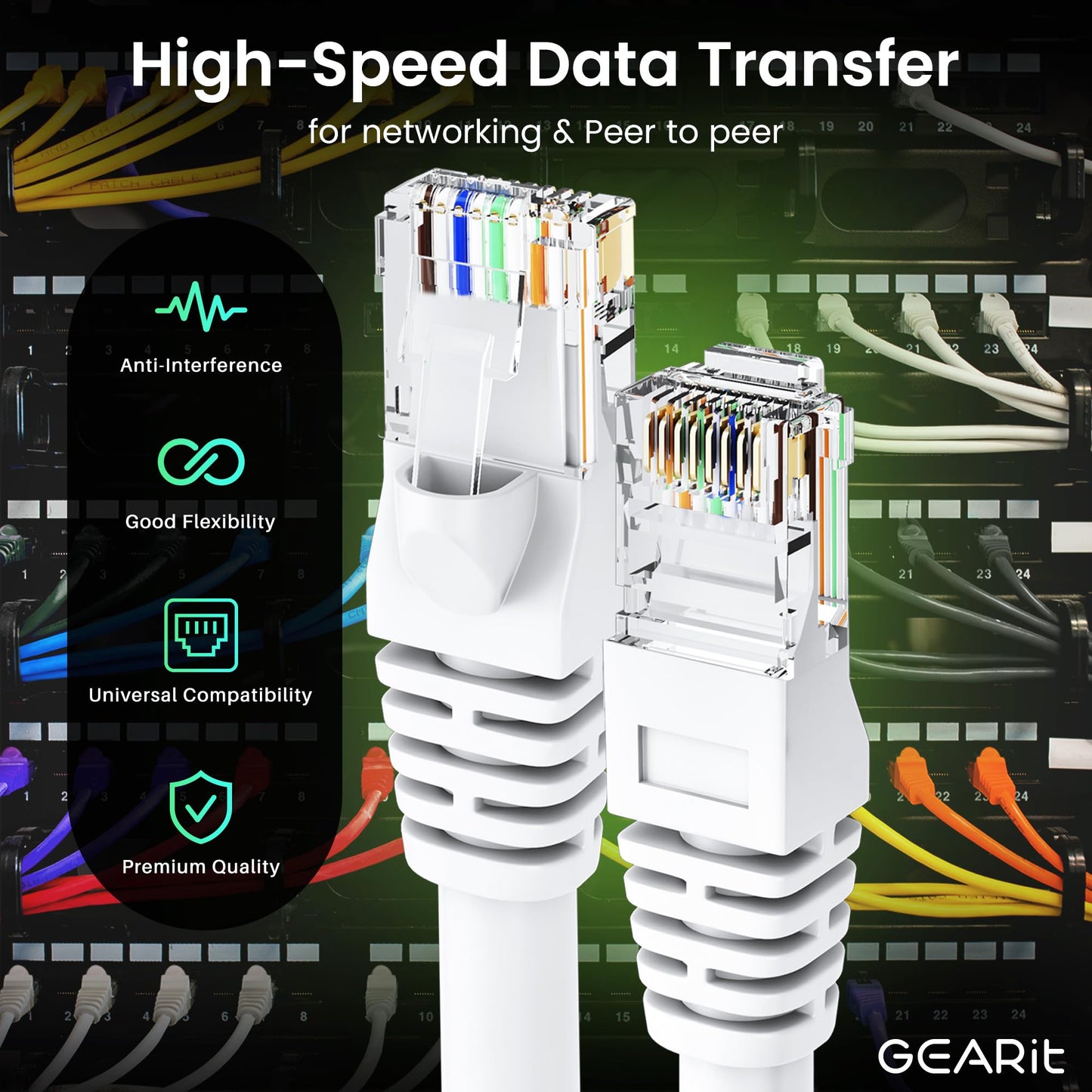 Gearit Cat 6 Ethernet Cable (50-Pack 2 Feet) Cat6 Network Patch, 10Gbps, Rj45, Snagless Cord, Gold-Plated Connectors, Internet F