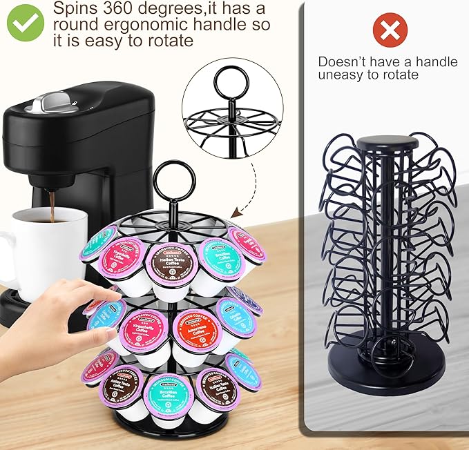 Coffee Pod Holder, Coffee Pod Carousel Holder Organizer（27 Pods, Kitchen Detachable Organizer for Countertop, Spins 360-Degrees Carousel
