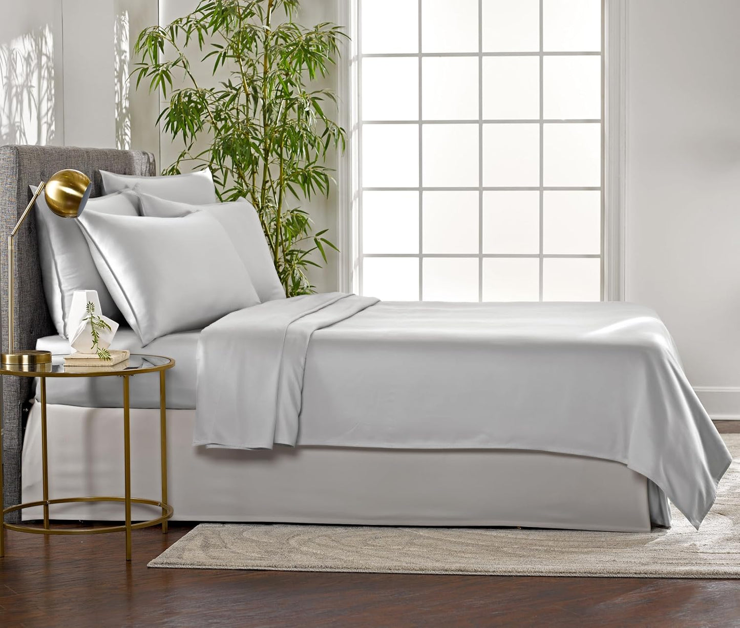 Queen Sheets by Pure Bamboo, Genuine 100% Organic Viscose Derived from Bamboo Bed Sheet Set, Luxuriously Soft & Cooling, Double Stitching, Lifetime Quality Promise (Queen, Silver Pearl)