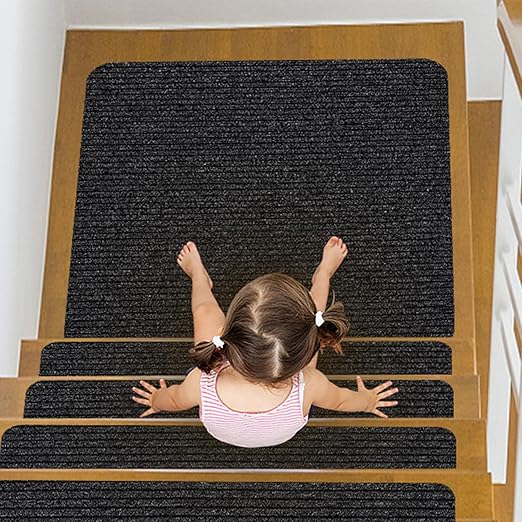 Stair Treads for Wooden Steps, Non-Slip Stair Runner Indoor Outdoor Stair Tread Mats Covers Pads, 31" x 31"Matching Staircase Step Runner for Elders, Kids and Dogs (31" X 31", Black)