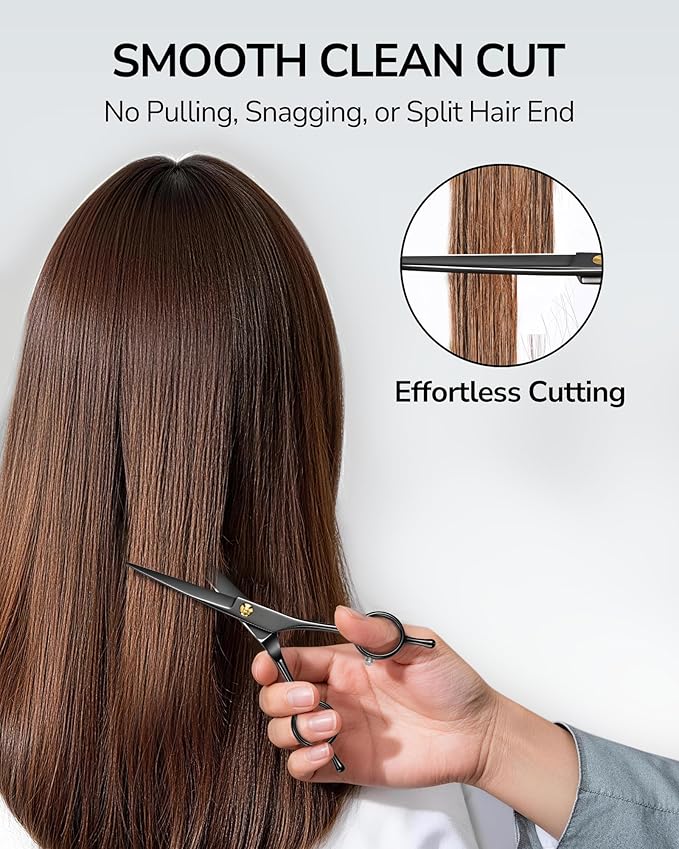 ULG Hair Cutting Scissors Professional Salon Shears 6.5-Inch Ultra Sharp Barber Scissors with Haircut Comb, Left/Right Symmetrical, Stainless Steel Haircut Scissors for Men, Women, Salon & Home Use