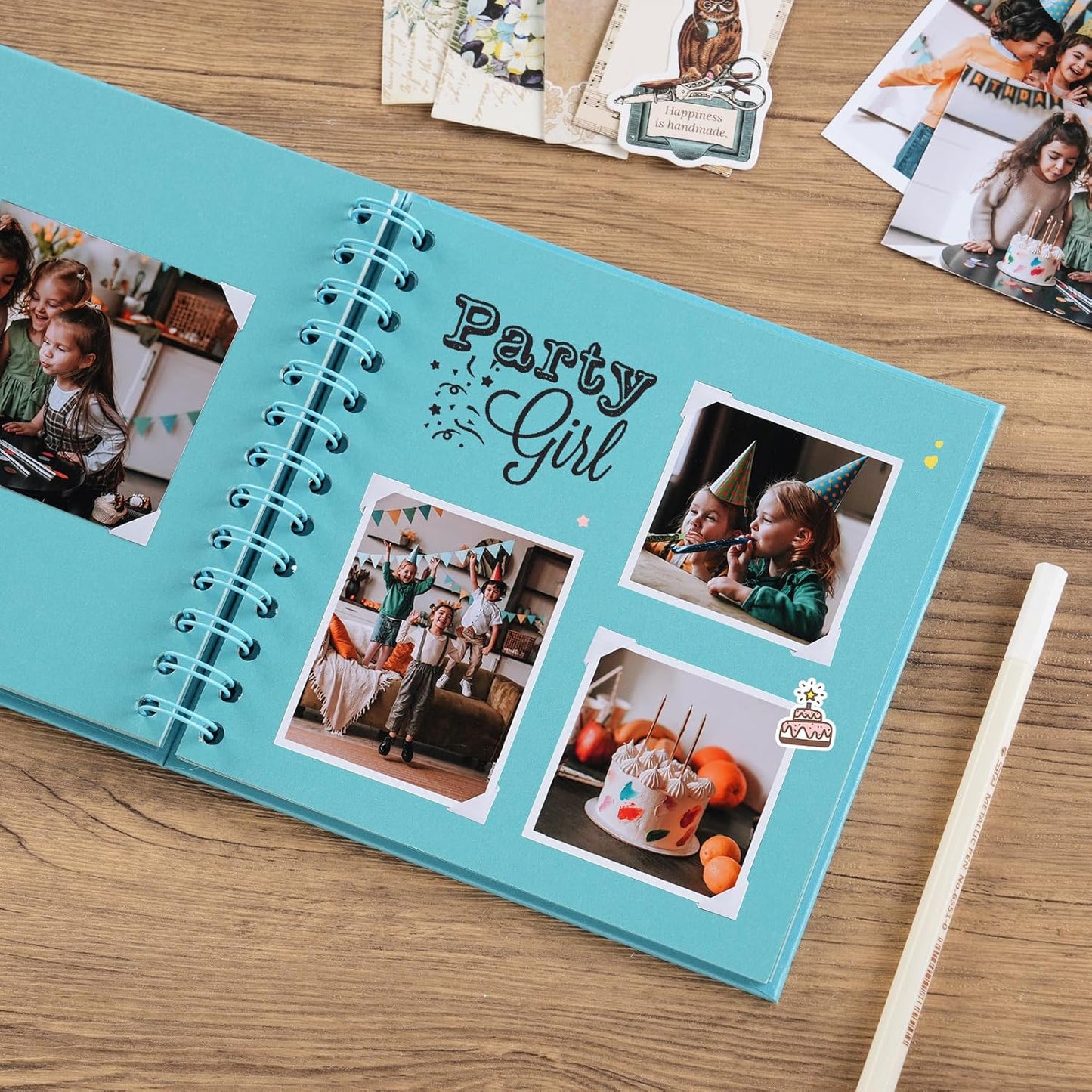 potricher 7 x 7 Inch DIY Scrapbook Album 40 Pages Hardcover Kraft Paper Scrap Book Photo Albums Memory Book for Wedding and Anniversary Family (Blue, 7 Inch)