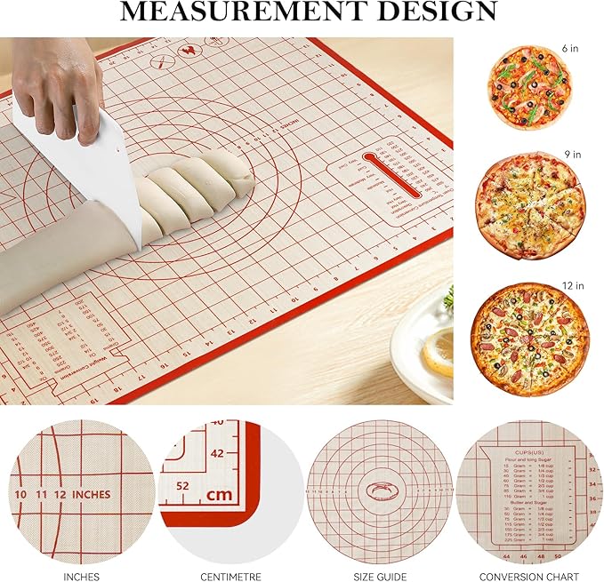 Silicone Baking Mat,28in×20in & 16in×12in Pastry Mat,Measuring Non-slip Dough mat Mats for Baking,Kneading Dough,Table Mats Red(2Pack)