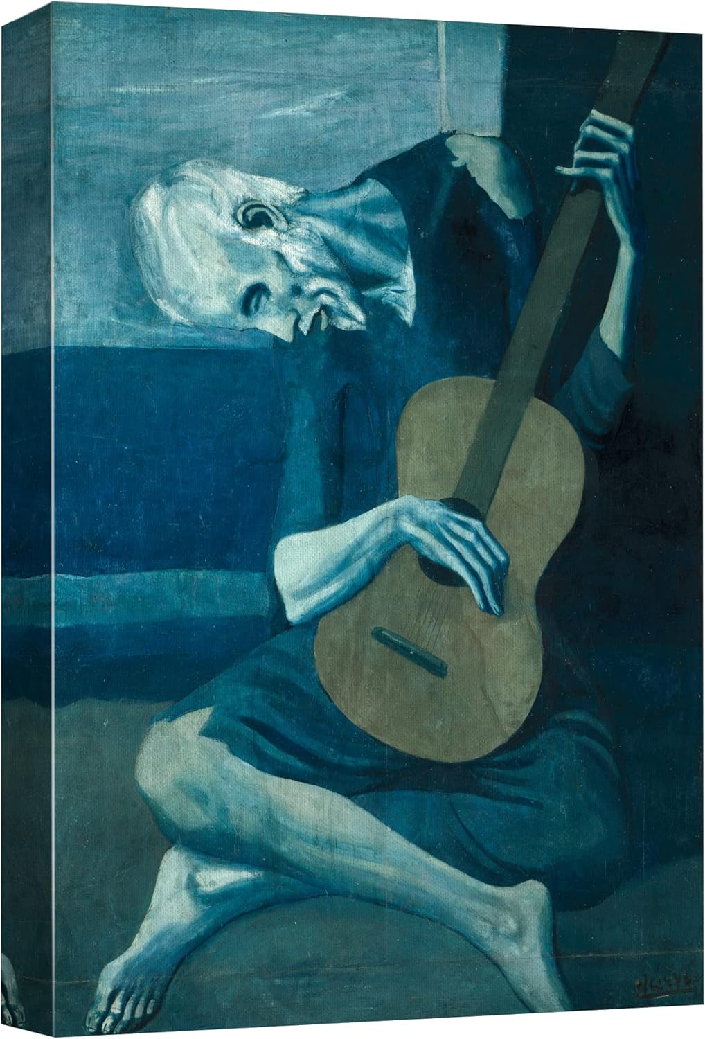 wall26 Canvas Print Wall Art The Old Guitarist by Pablo Picasso Cultural People Oil Painting Fine Art Traditional Dramatic Multicolor Ultra for Living Room, Bedroom, Office - 16"x24"