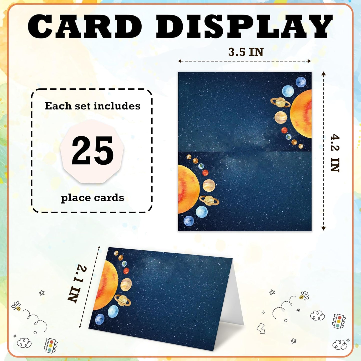 Outer Space Place Card For Boys Girls, Space Galaxy Name Cards For Table Setting, Astronomy Party Favors Supplies, Solar System Tent Cards Decorations For Baby Shower Birthday Events, 25 Pack -17