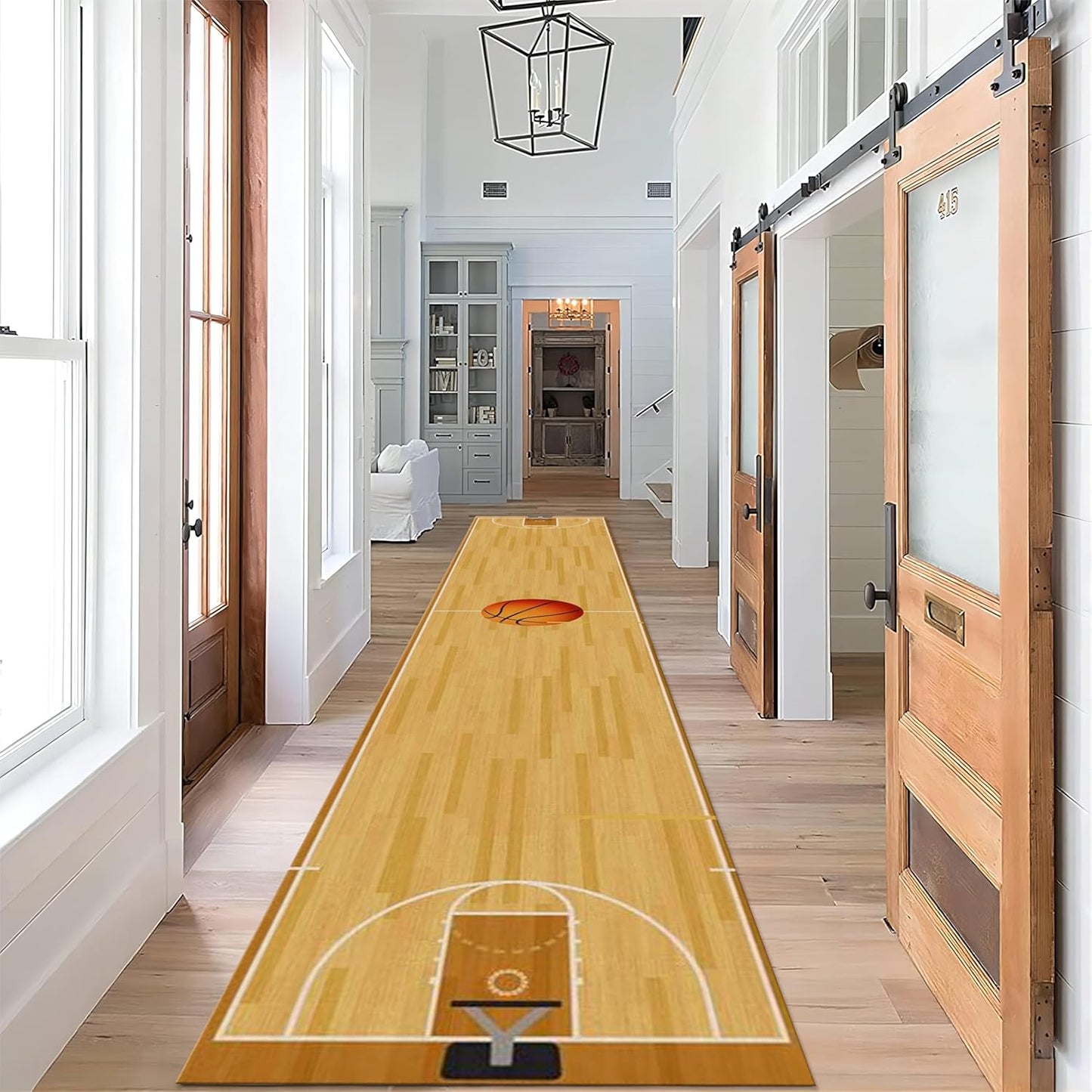 Sports Field Long Hallway Rug Runners, 1.3x7ft, Basketball Game Runner Rug, Machine Washable Durable High Traffic Rug, with Non Slip Backing Absorbent Carpet for Entryway Living Room