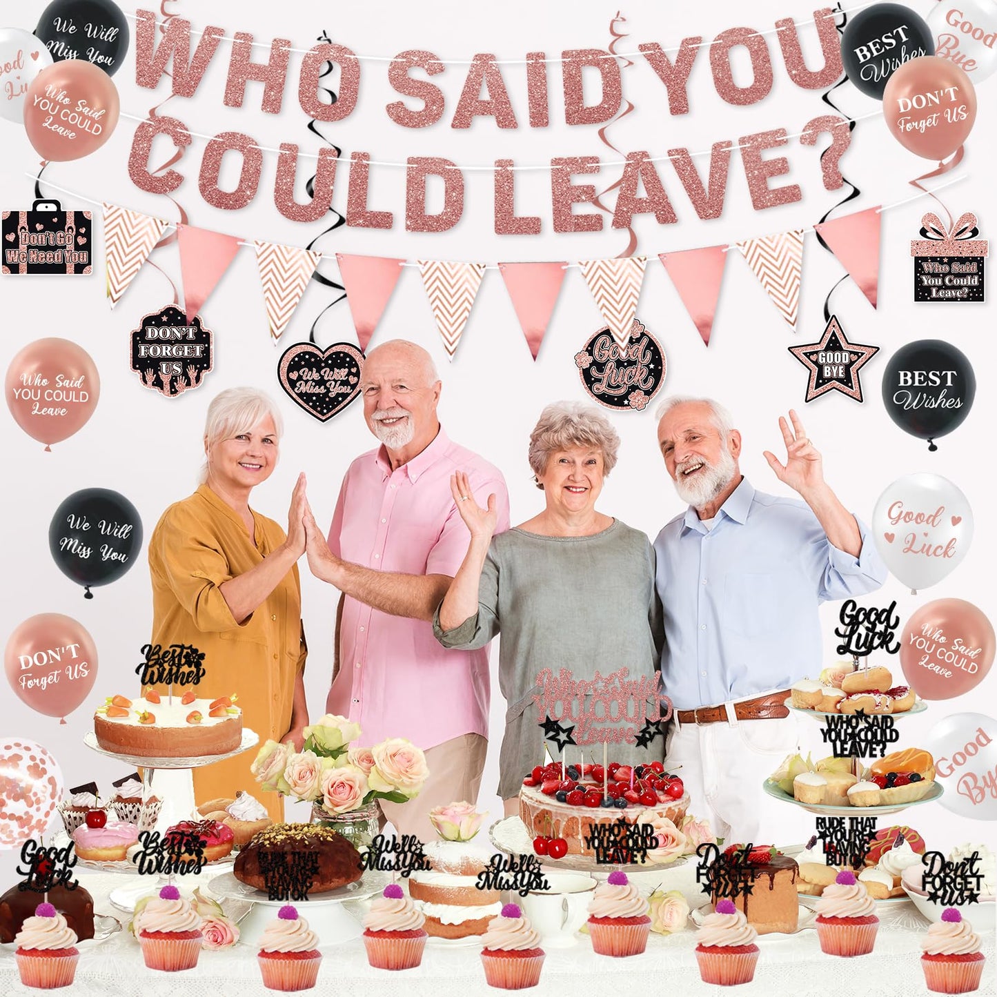 Roetyce Farewell Party Decorations, Rose Gold Who Said You Could Leave Banner Balloons Cake Toppers Hanging Swirls, Pink Going Away Retirement Leaving Party Decorations Coworker Goodbye Party Supplies