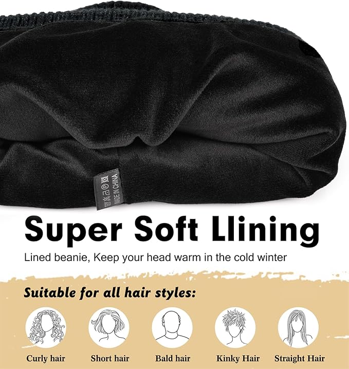 Wmcaps Winter Beanie for Men Women, Fleece Lined Beanie Soft Warm Knit Hat Ski Stocking Cuffed Cap