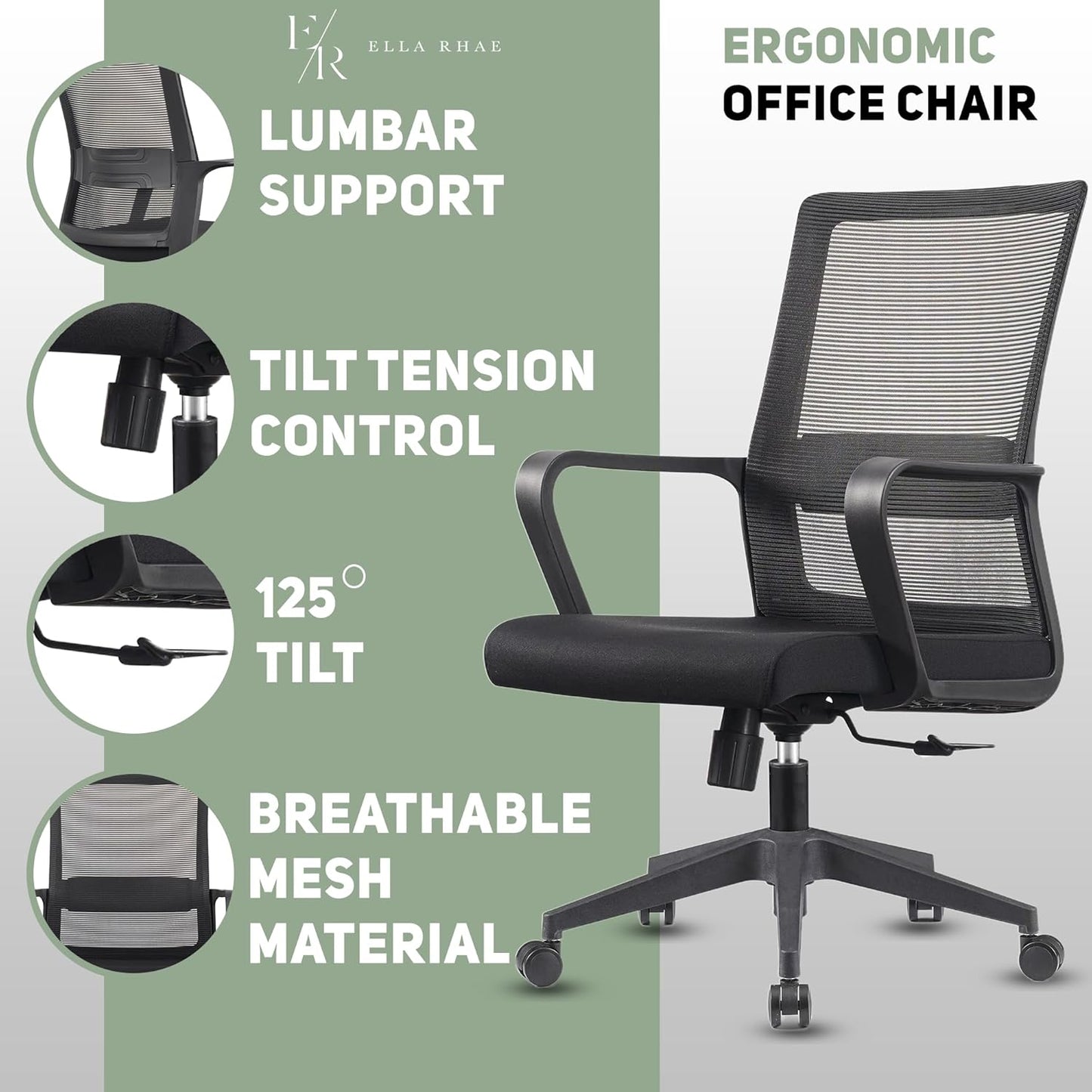 Black Mesh Office Chair - Ergonomic Computer Chair and Desk Chair for Home or Office