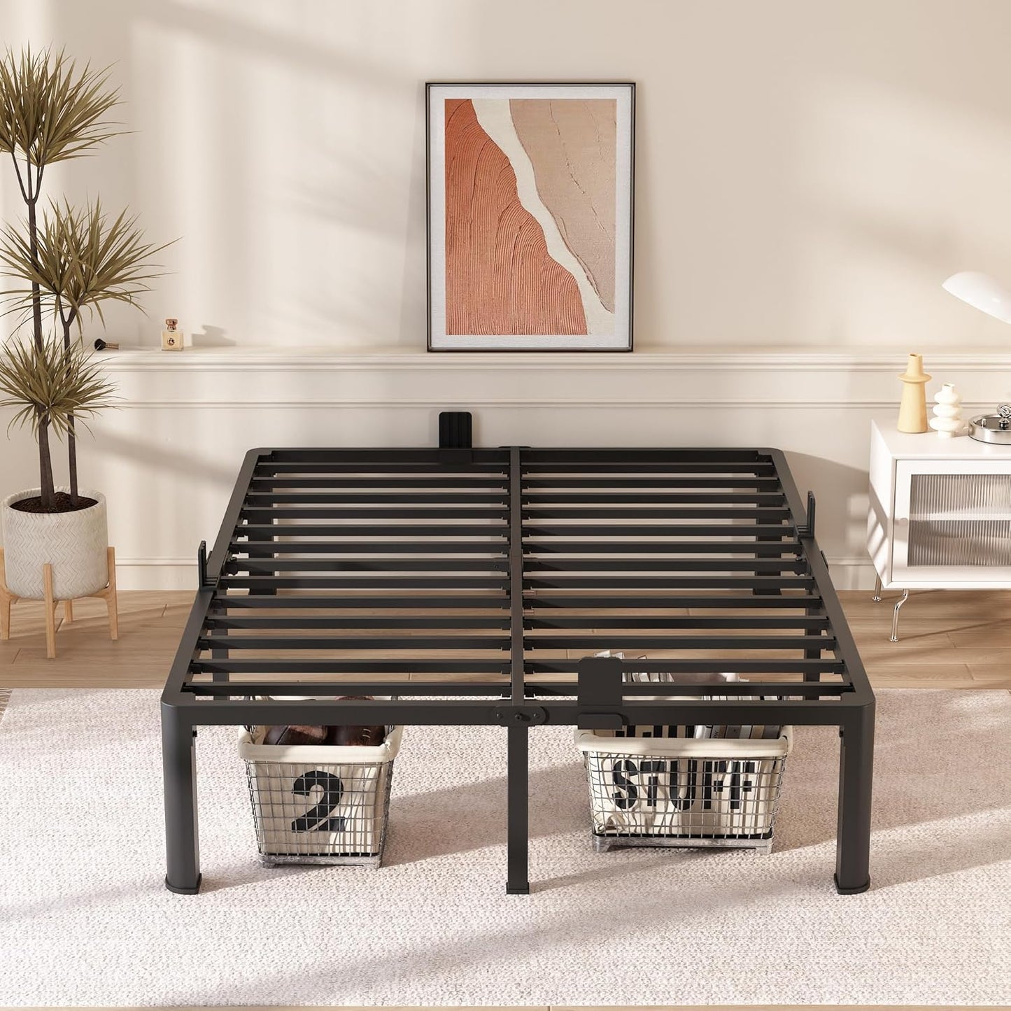 FUIOBYVV California King Bed Frame with Round Corner Edge Legs 16 inch High 3500 lbs Heavy Duty Metal Platform Bed Frame King Size No Box Spring Needed/Noise Free/Steel Slat Support/Non-Slip Black