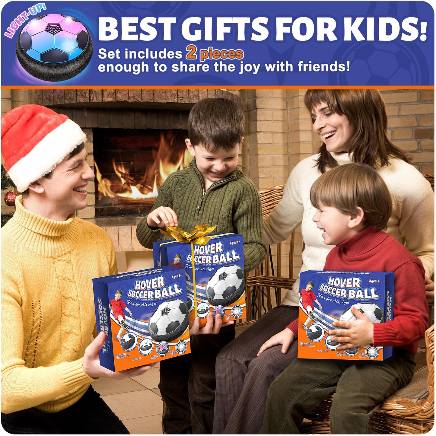 Officygnet 2 Pack Hover Soccer Ball Toys Gifts for 5, 6,7, 8-12 Year Old Boys, Indoor Boys Toys Age 6-8, Light-Up Soccer Ball Games for Kids 4-6, Ideal Christmas Birthday Sports Gifts for Kids