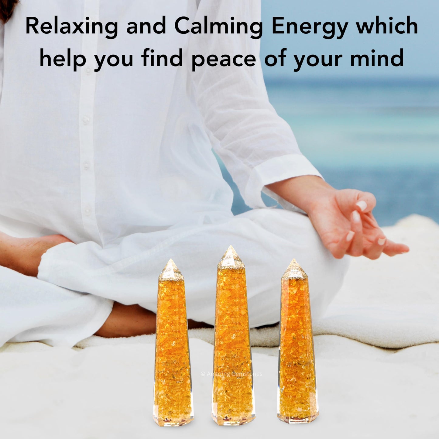 Amazing Gemstone Citrine Orgonite Orgone Crystal Towers - Large 4.5" Orgonite Crystal Wand Obelisk Tower Point for Meditation, Crystals and Healing Stones Gift and Protection