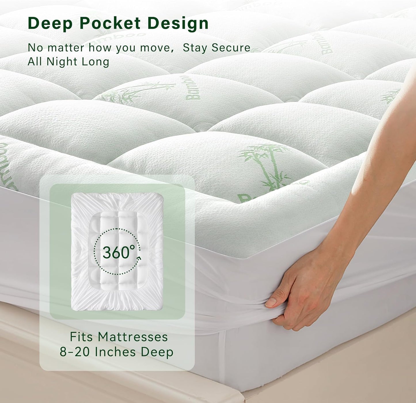 Anluoer Memory Foam Mattress Topper King for Back Pain, Rayon Derived from Bamboo Pillow Top Mattress Topper for Hot Sleepers,Cooling Mattress Pad with 8-21" Deep Pocket, 78x80 Inches, White