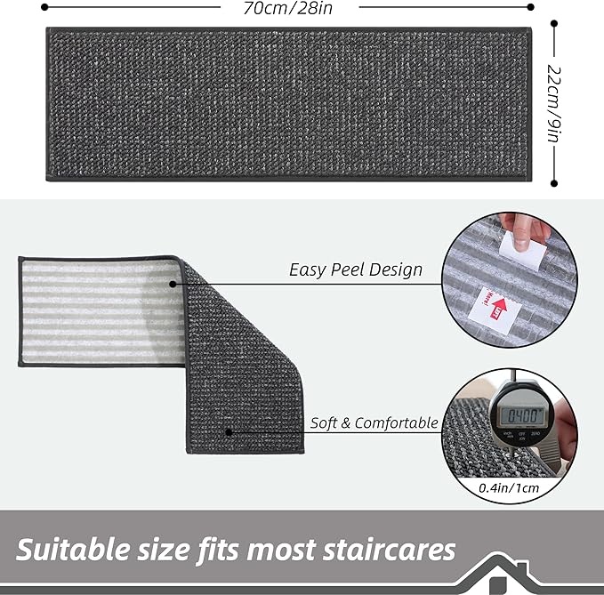 BEQHAUSE Stair Treads for Wooden Steps 28inX9in, Carpet Stair Treads Non Slip Indoor, Machine Washable Stair Runners for Kids Elders and Pets, Carpet for Stair Rugs Mat, TPE Backing, 1pcs, Charcoal