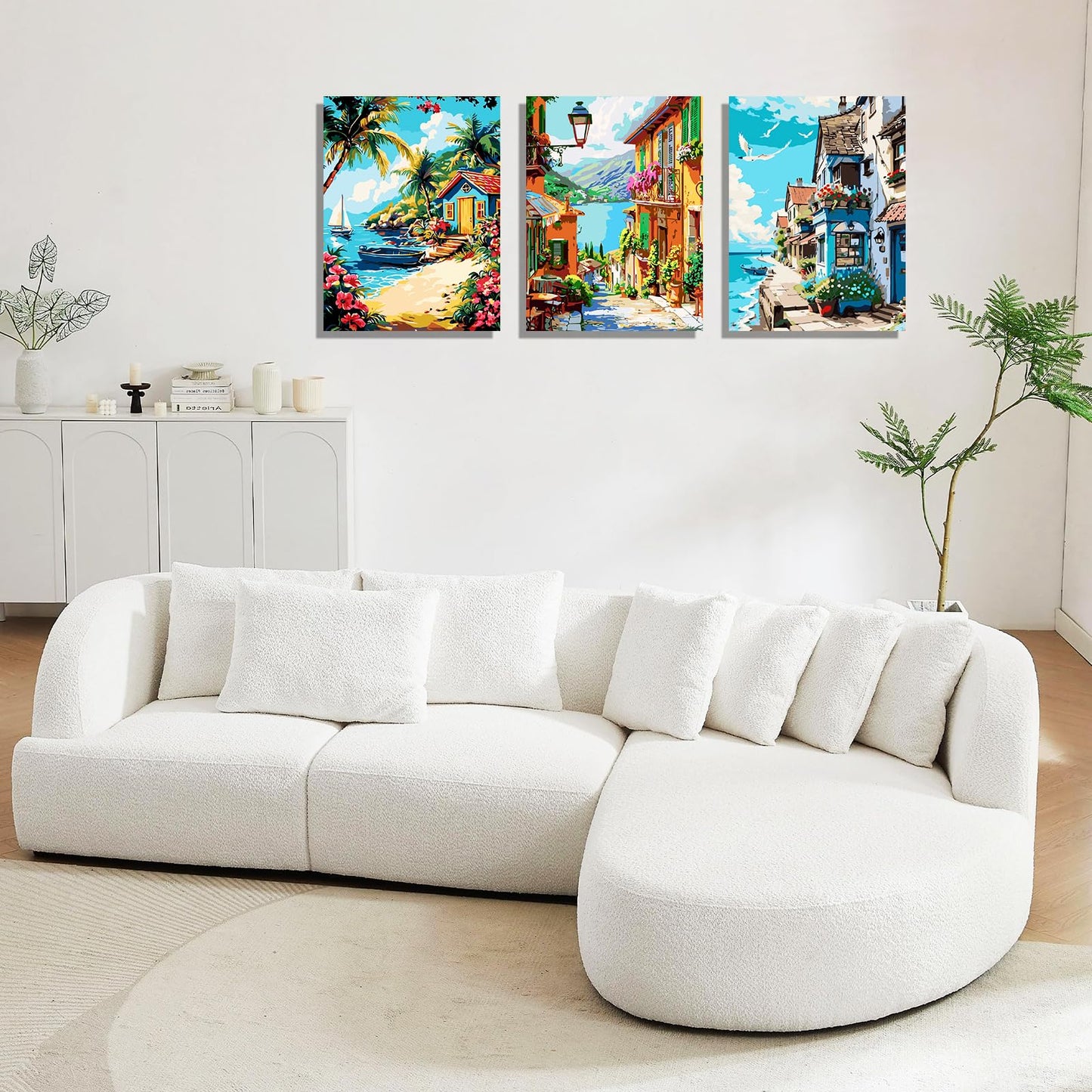 6 Pack DIY Paint by Number Kit for Adults - Mediterranean Coastal Scenery Oil Painting Set, 12x16 Inch Canvas (No Frame), 18 Vivid Acrylic Paints - Stress Relief Art Craft for Home Decor & Gifts