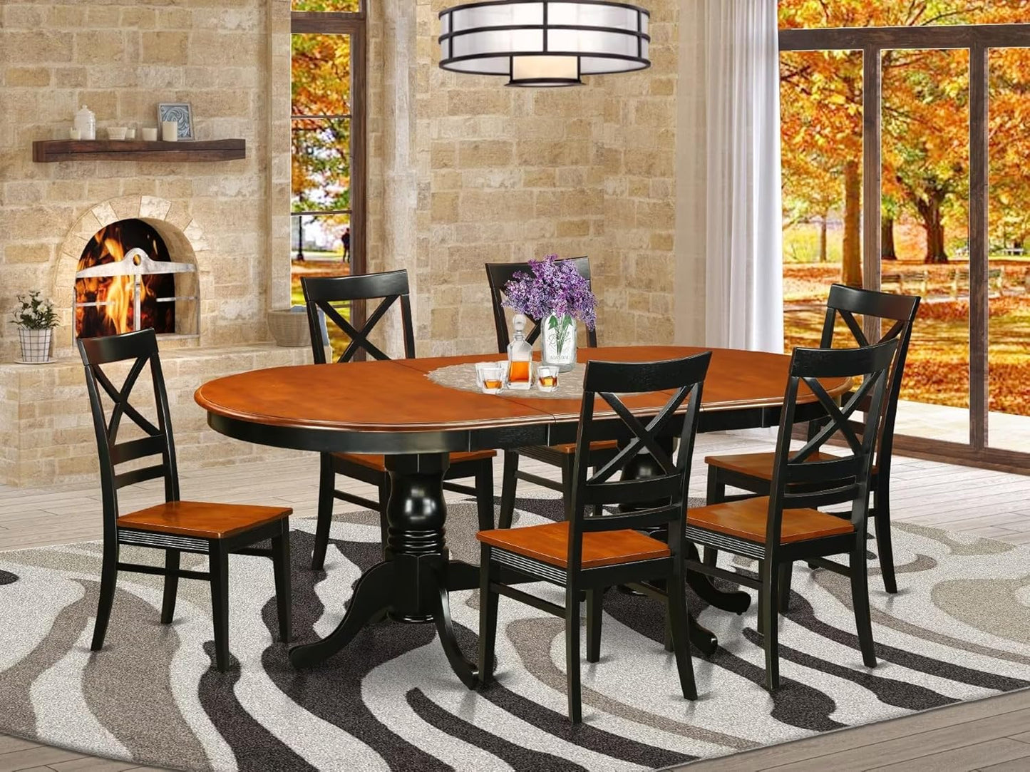 East West Furniture PLQU7-BCH-W 7 Piece Dining Set Consist of an Oval Dining Room Table with Butterfly Leaf and 6 Kitchen Chairs, 42x78 Inch, Black & Cherry