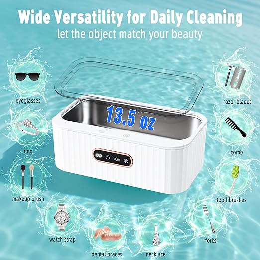 Ultrasonic Jewelry Cleaner, Ultra Sonic Cleaning Machine with 48KHz 4 Modes 400ml 304 Stainless Steel Tank for Glasses Ring Necklace Watch Strap Denture Retainer,Home and Travel Use Gift for Women Men