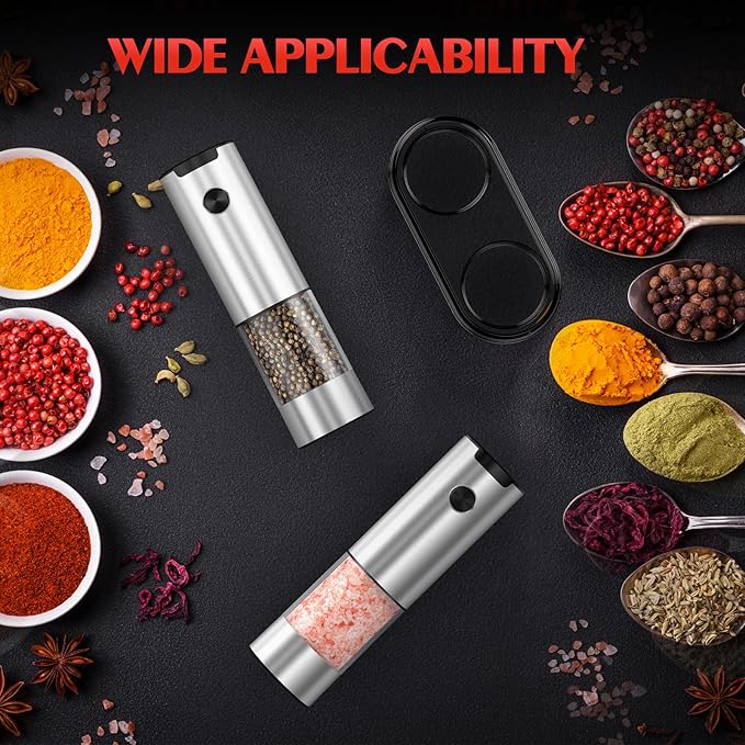 Salt and Pepper Grinder Set- Automatic Battery Pepper Mill Shakers Kitchen Essentials for New Home Housewarming, Adjustable Coarseness Upgraded Larger Capacity with Led for White Elephant Gifts