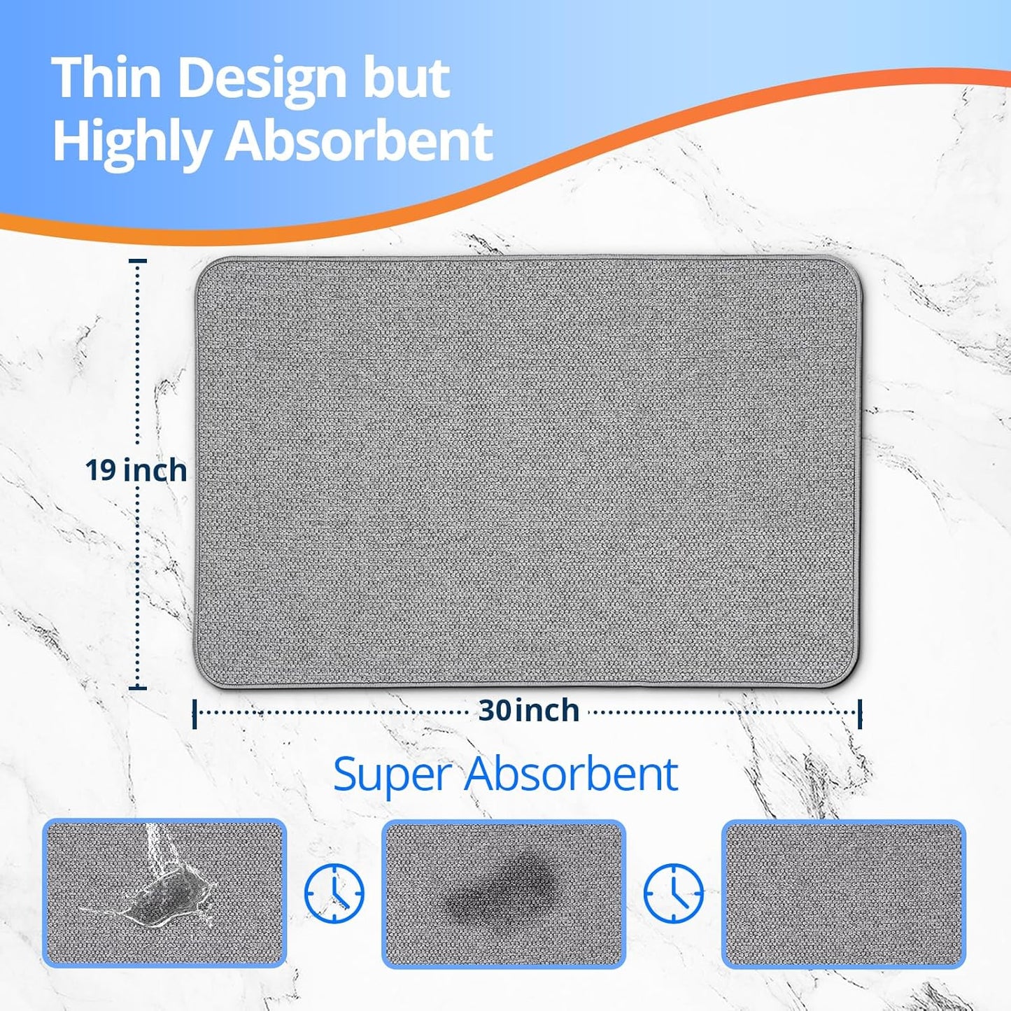 Upgraded Bathroom Rugs 19x30Inch, Thin Bath Mat with Rubber Backing Non-Slip, Absorbent,Quick Dry Machine Washable, Home Decor Accessories Cozy Cloth Bathroom Mat fit Under Door/Sink/Tub/Shower-Gray