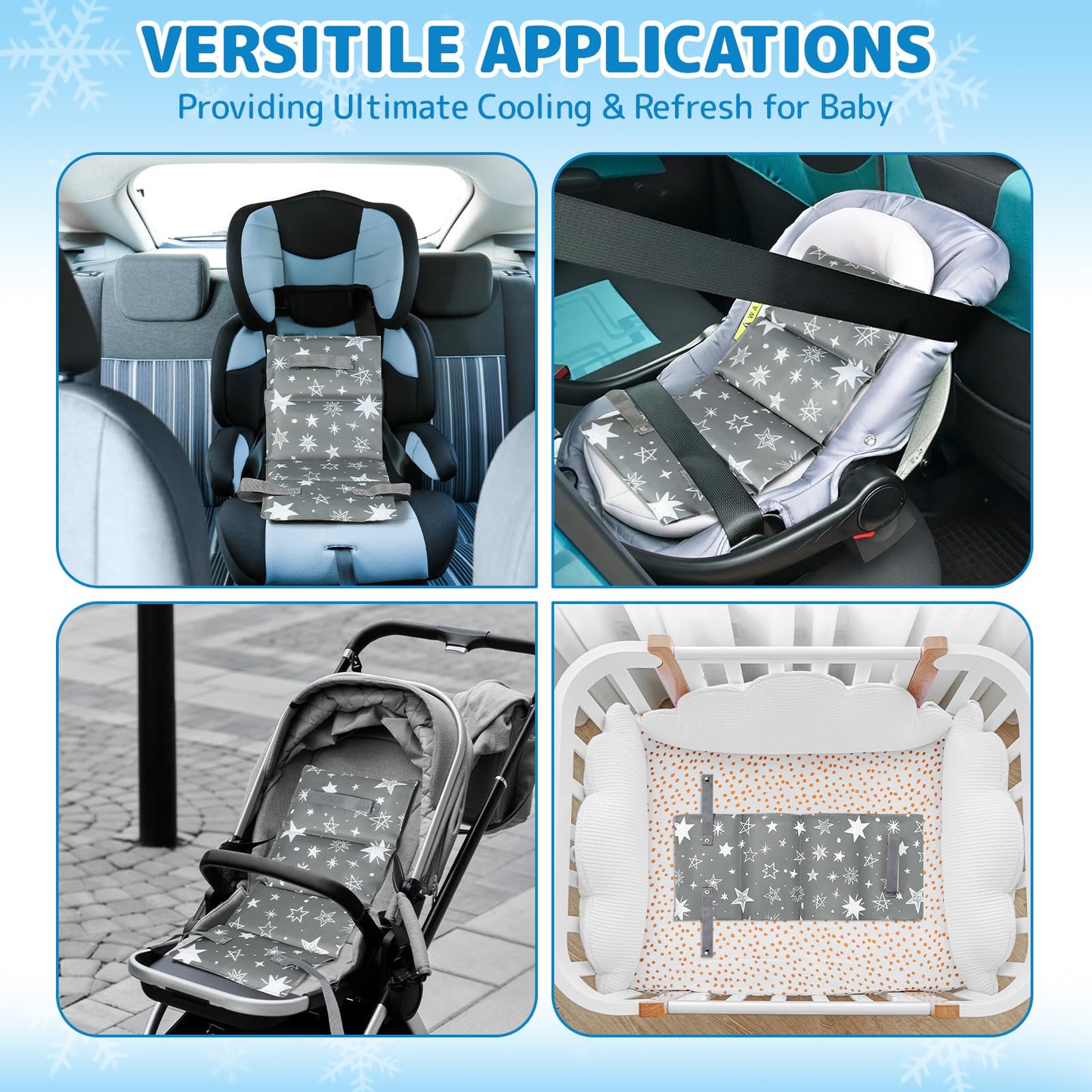 Orzbow Car Seat Cooling Pad for Toddler with Removable Ice Pack, Summer Baby Cooling Pad for Car Seats and Strollers, Portable Carseat Cooler Ice Cushion, Keeping Baby Cool in The Summer, Gray