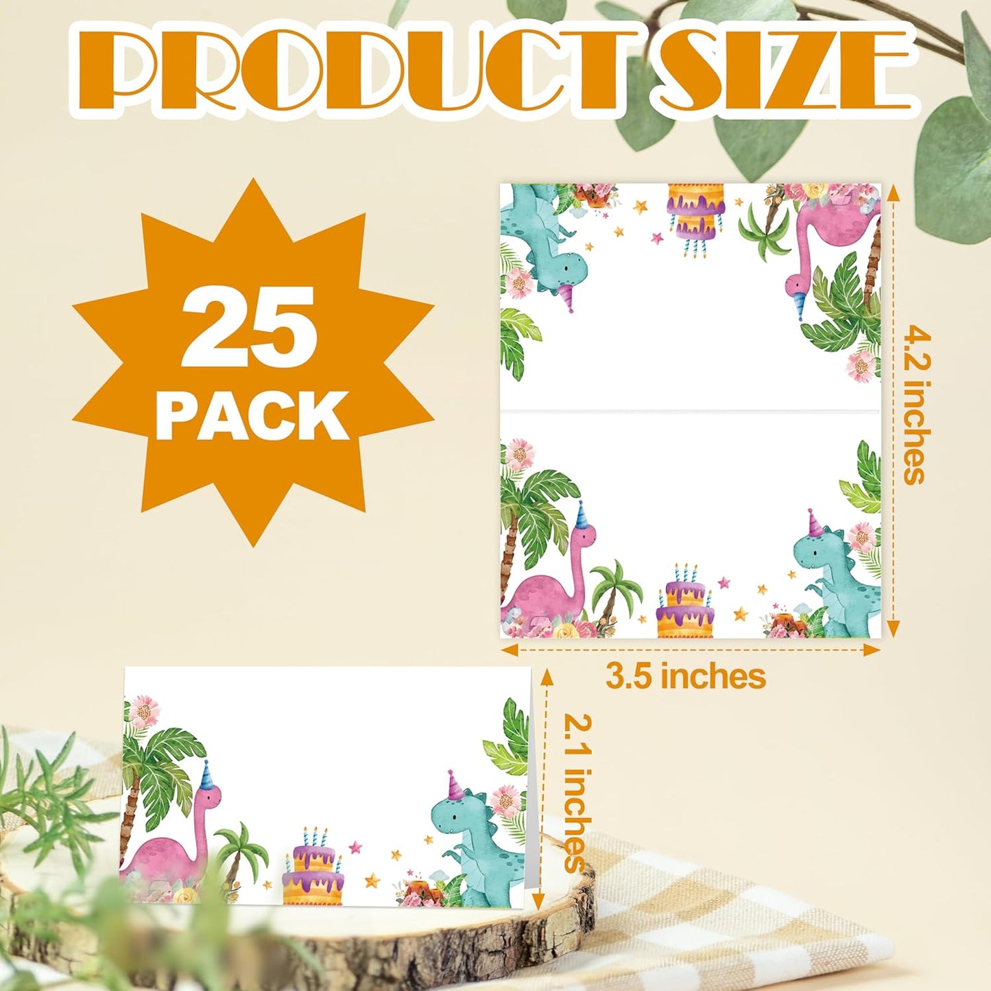 Dinosaur Place Cards, Safari Jungle Table Place Cards For Table Setting, Tropical Dino Name Cards For Birthday Party Baby Shower Gender Reveal, 25 Cards Included -17
