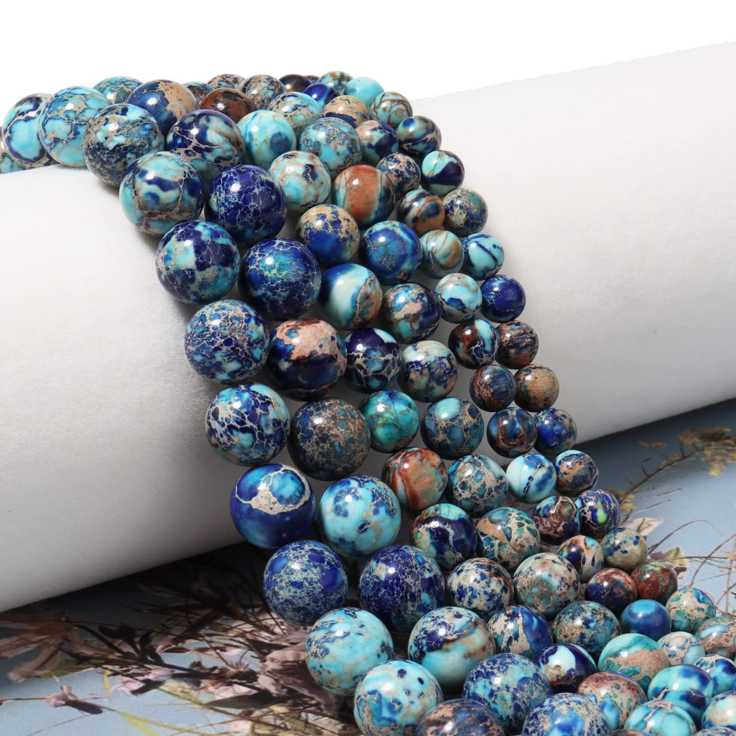 60pcs 6mm Natural Mixed Blue Imperial Jasper Gemstone Beads Energy Healing Crystal Round Loose Stone Beads for Jewelry Making, DIY Bracelets Necklaces