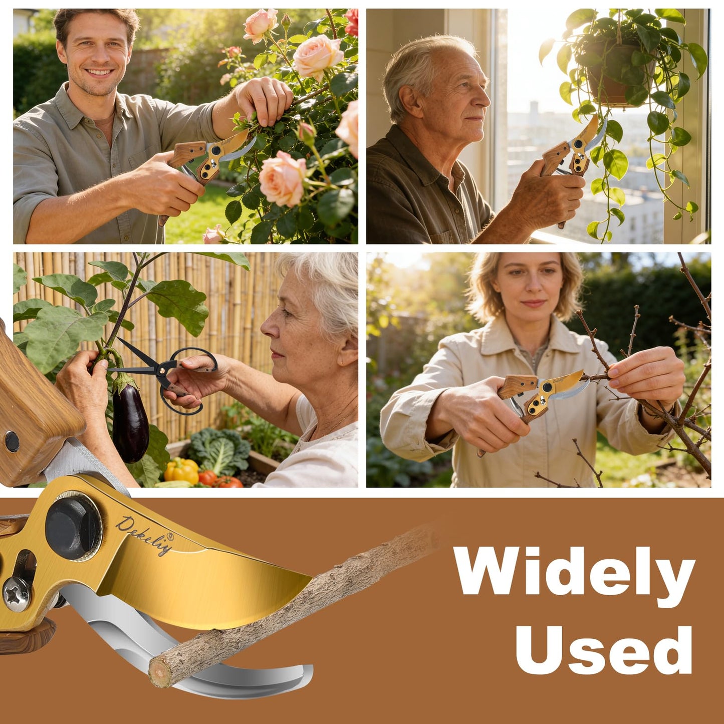 Dekeliy 2Pack Garden Pruning Shears Set: Ultra Sharp SK5 Blade Gardening Shears & Precision Garden Scissors,Wood Like&Wide Walnut Ergonomic Handle,Perfect for Plant,Bonsai,Shrub,floral,Branch Trimming