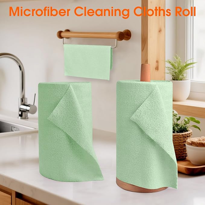 Microfiber Cleaning Cloth Roll–100 Pack, Tear Away Microfiber Towels, Reusable, Washable, Scratch-Free, Kitchen Towels for Car, Home, Kitchen, Glass, Dishes(Bean Green)