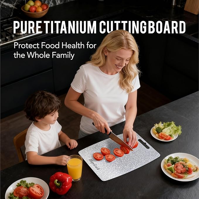 Titanium Cutting Board, 100% Pure Titanium Cutting Boards for Kitchen, Double Sided Food-Grade Lightweight Metal Chopping Board for Meat Vegetables Large Size (16" x 11")