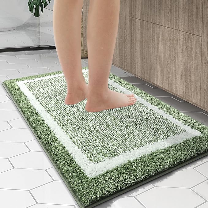 OLANLY Bathroom Rugs 36x24, Extra Soft and Absorbent Microfiber Bath Mat, Non-Slip, Machine Washable, Quick Dry Shaggy Bath Carpet, Suitable for Bathroom Floor, Tub, Shower (Large, Sage Green)