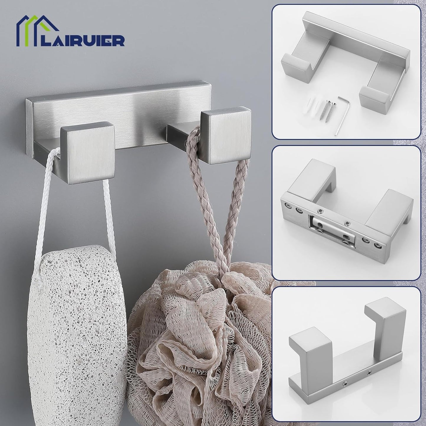 Brushed Nickel 4-Piece Bathroom Hardware Accessories Set, Bathroom Hardware Set including Towel Bar,Towel Holder, Toilet Paper Holder,Towel Hook, SUS304 Stainless Steel Bath Towel Bar Set Wall Mounted