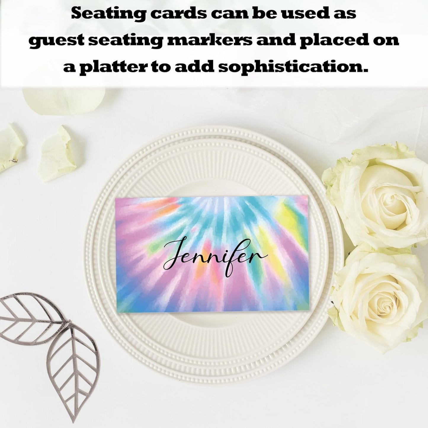 Tie Dye Place Cards For Girls, Rainbow Tie Dye Name Cards For Table Setting, Spring Summer Party Favors Supplies, Tent Cards Decorations For Baby Shower Bridal Shower Birthday Events, 25 Pack -20