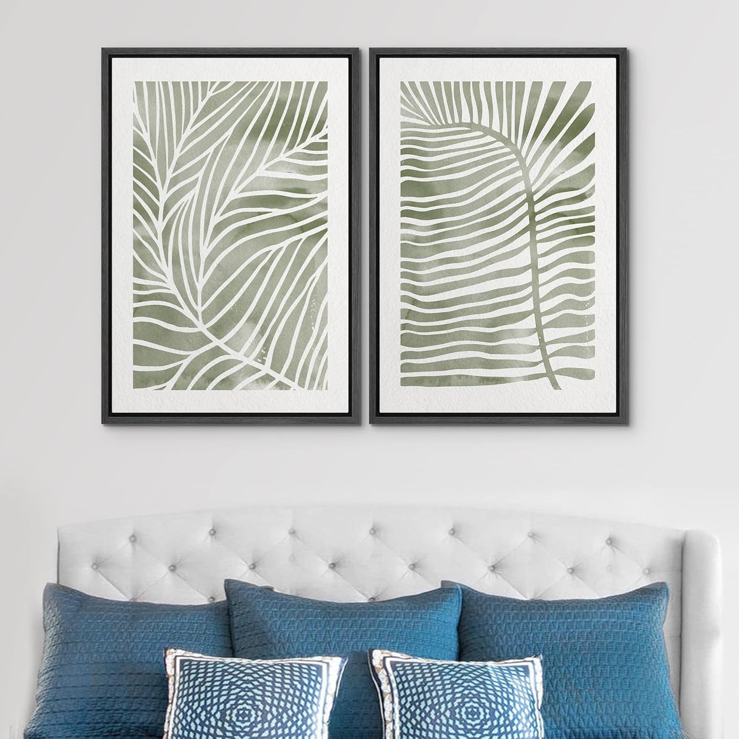 SIGNWIN Canvas Print Wall Art Set Green White Tropical Island Palm Leaves Nature Wilderness Illustrations Modern Art Rustic Multicolor for Living Room, Bedroom, Office - 16"x24"x2 Black