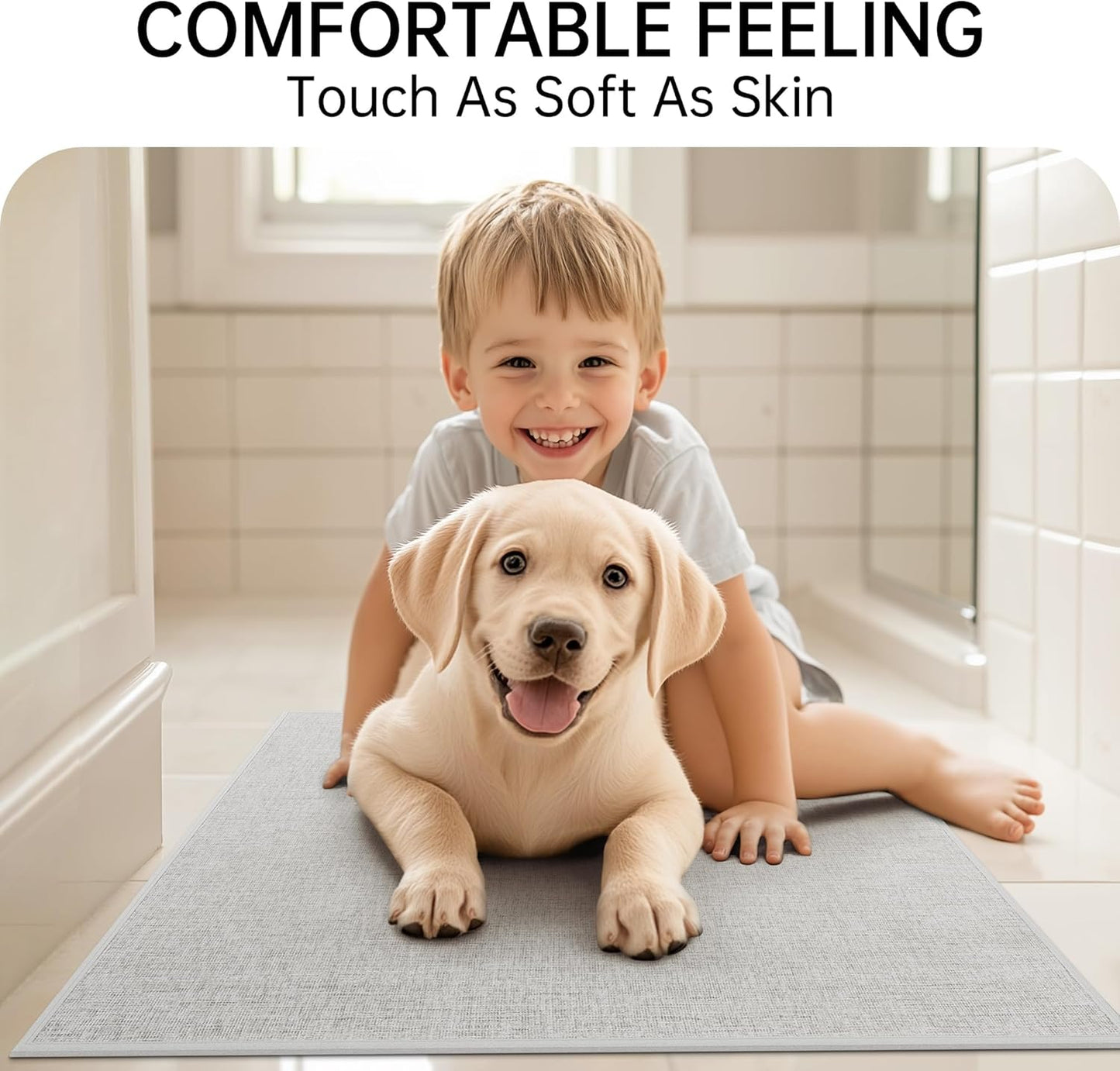 Mecko Bath Mat, Ultra Absorbent Quick Dry BathrAoom Floor Mats-Rubber Non-Slip Thin Bathroom Rug Fit Under Door, Cozy Cloth Surface Shower Rug for Bathtub, Sink, Shower Room(Sliver Grey,16"x24")