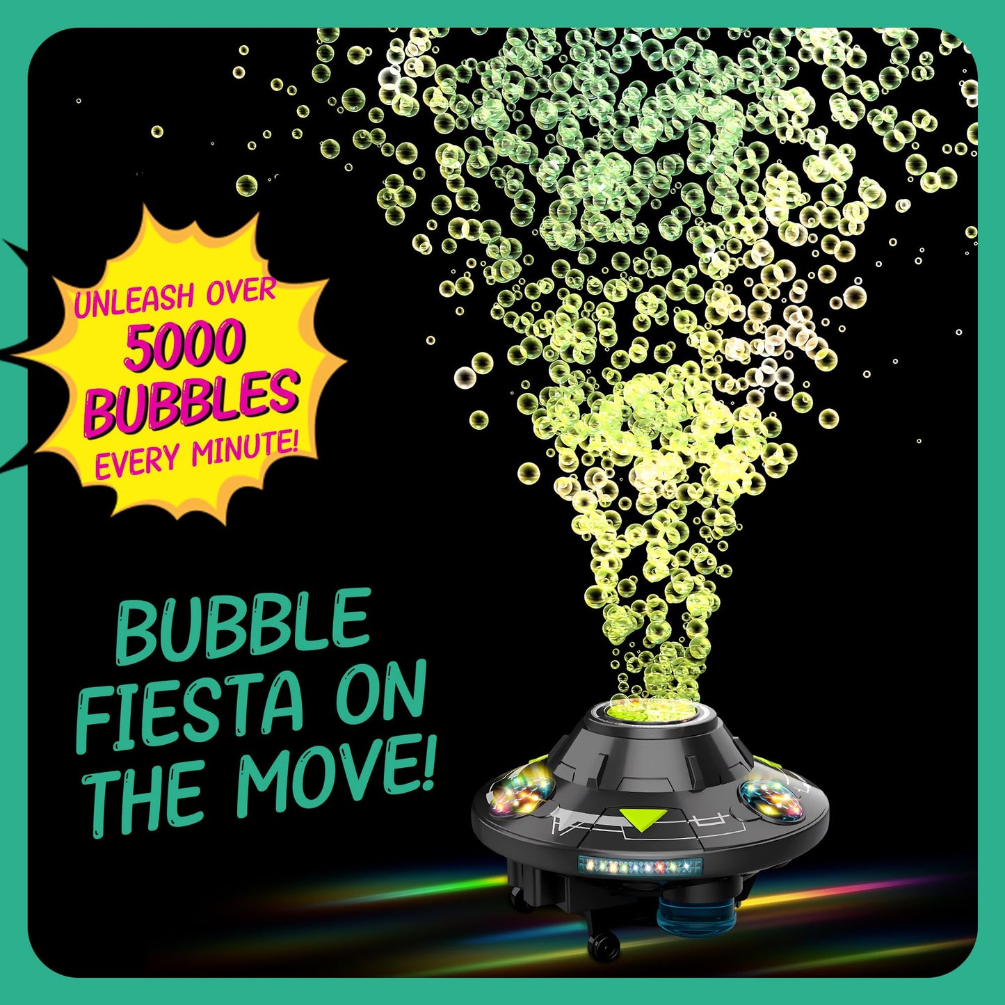 Bubble Machine for Kids - Automatic Bubble Maker with LED Light & Music, Rotating 360° UFO Toys, Safe Bubble Blower for Pets Dogs Cats, Cool Outdoor Toy for 1-3 3-8 Year Old Boys Girls Birthday Gifts