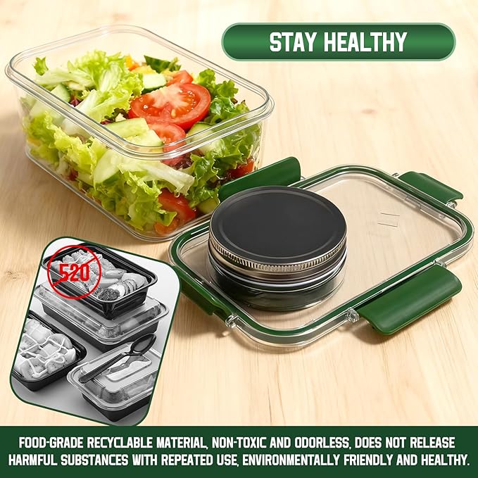 Upgrade Salad Container with Dressing Cup & Fork - Leakproof Airtight Salad Box, BPA-Free & Dishwasher Safe, 8.27×5.5×4.33in Compact Meal Prep Container for Office/Picnic (Green)